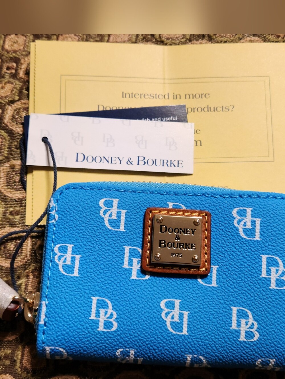 Dooney & Bourke Bright Blue DB Monogram Gretta Zip Card Case